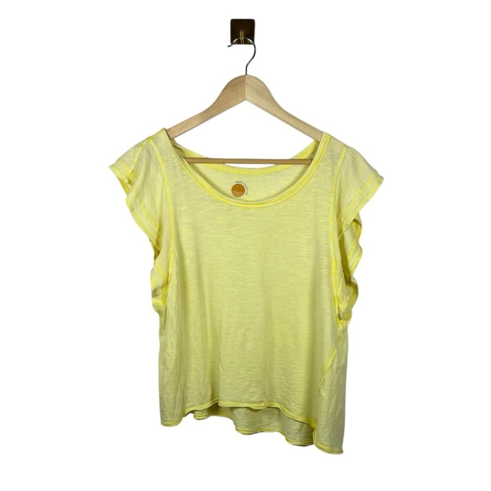 Anthropologie Daily Practice Cotton Ruffle Sleeve Burnout Top Yellow Size S